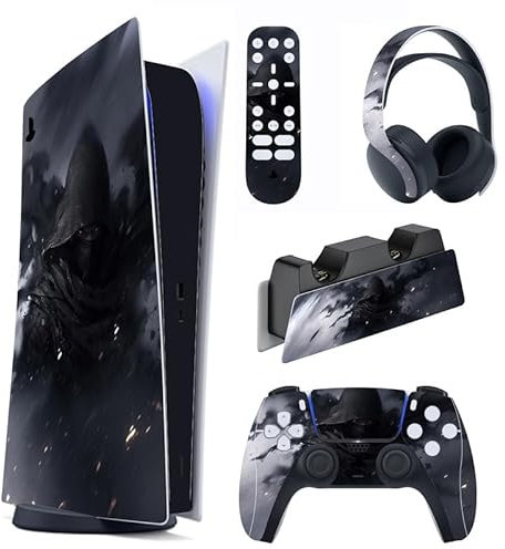 PlayVital Skin Kompatibel mit ps5 Konsole Digital Edition,Aufkleber Vinyl-Skin Schutzfolie Stickers für PS5 Konsole,Controller,Ladestation,Headset,Medienfernbedienung-Schattenmöder