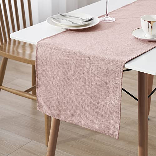 Decomira Tischläufer wasserabweisend Leinen-Optik - Fleckschutz, abwaschbar - Als Garten-Tischdecke Outdoor für Esstisch - Rosa - 40x300 cm