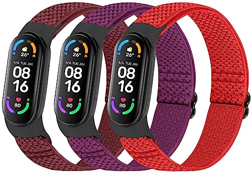 Janpso Lot de 3 bracelets pour Xiaomi Mi Band 7/Xiaomi Mi Band 6/Xiaomi Mi Band 5,Bracelet de montre de rechange en nylon sport réglable doux et confortable