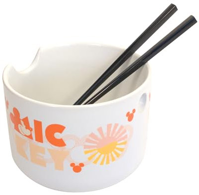 Katalyst Disney Mickey Mouse Ramen Bowl and Chopsticks Glow from Within Orange Sunshine Retro Ceramic Noodles Bowl 20 Oz