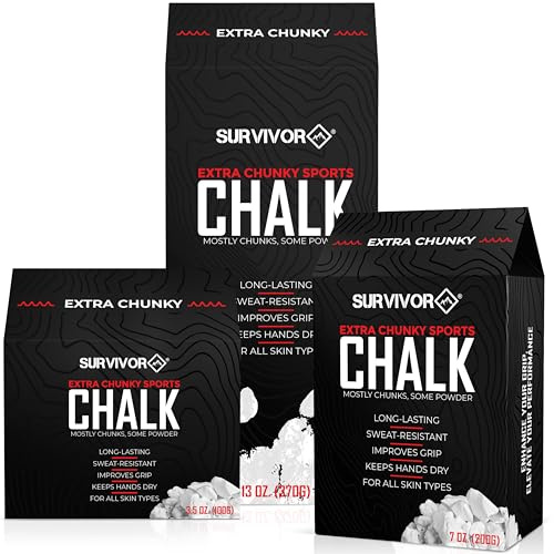 SURVIVOR Gym Chalk - Kletterkreide, Hebekreide, Gymnastikkreide - Reines Magnesiumcarbonat Handkreide Pulver, Gewichtheberkreide Gym - Kletterkreide für Gewichte (Extra Chunky, 368.5 g)
