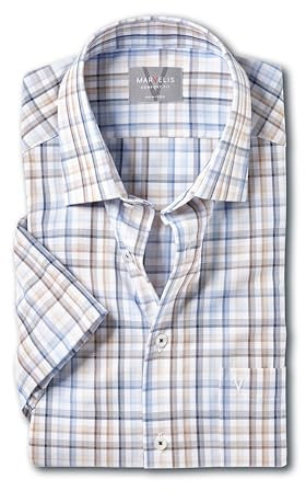 Marvelis New Kent Chemise d'affaires à manches courtes pour homme Coupe confortable Non-Iron à carreaux, Beige 21, 47