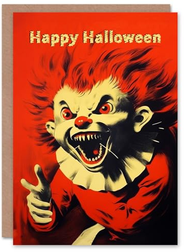 Artery8 Halloween Personalised Greeting Card Scary Clown Red Horror Monster For Him Her Custom