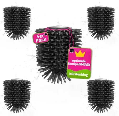 Bürstenking Silikon WC Ersatzbürstenkopf, 63 mm, Toilettenbürstenkopf Set passend für M12 WC-Garnituren, Silikon Ersatzklobürstenkopf, mit M12 Innengewinde, 5 Stück, schwarz