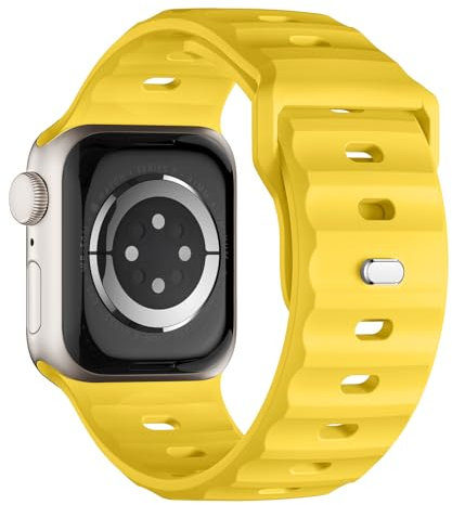 Cinturino sportivo compatibile con Apple Watch Ultra 2, 49 mm, 46 mm, 45 mm, 44 mm, 42 mm, per uomo, in silicone, impermeabile, per Apple Watch 10, 9, 8, SE 7, 6, 5, 4, 3, Ultra, giallo