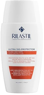 Rilastil Fluid 100, feuchtigkeitsspendende und schützende Emulsion, ultraleichte Textur, wasserfest, für empfindliche Haut, 50 ml