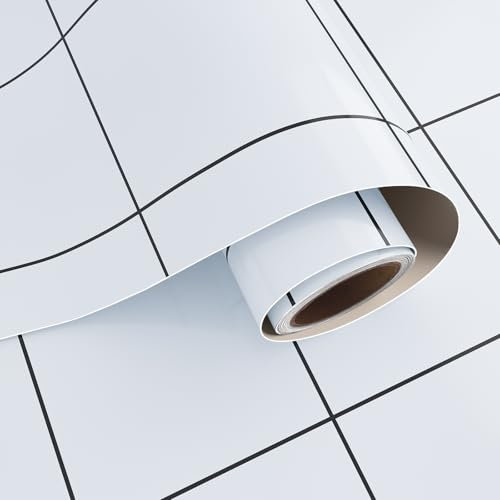 VaryPaper Papier Peint à Carreaux Blanc Papier Peint Moderne 40cmx200cm Rouleau Adhesif Decoratif Papier Peint Salle de Bain Vinyle Adhesif Cuisine Papier Peint Autocollant Mural Salon Chambre