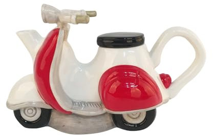 Jameson und Tailor Handbemalte Leichtkeramik Teekanne - Kunstvolles Design im Geschenkkarton (Motorroller)