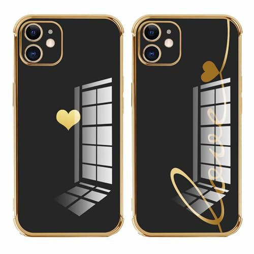 Foonary 2 Pack Cute Phone Cases for iPhone 11 Case 6.1,Gold Lovers Love Print Slim Soft Silicone TPU Phone Case for Women, Shockproof Cover Protective Funda para Girls,Black