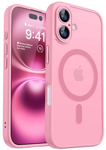 CANSHN Magnetic for iPhone 16 Plus Case, Upgraded [Full Camera Protection] [Compatible with Magsafe] [Translucent Matte] Shockproof Protective Phone Case for iPhone 16 Plus 6.7 - Pink