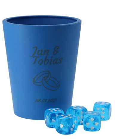 WeLoveDice - DiceCupFlex - einzigartiger Würfelbecher mit Gravur - Personalisiert mit Name, Motiv, Würfel - Made in Germany - Liebe & Hochzeits Edition