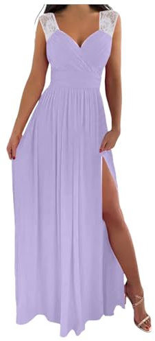 Mujer Liso Verano Encaje Escote Empalme Casual Vacaciones Vestidos de Mujer Vestidos de, Color lila claro., M