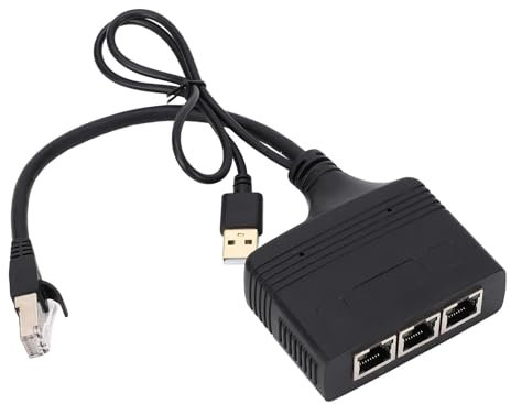 Ethernet Splitter 1 to 3, Ethernet Port Splitter RJ45 Ethernet Splitter Adapter Network Splitter 1 to 3 1000Mbps with USB Cable Powerline Ethernet Adapter for TV Router