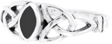 Windalf Damen Ring LUCIANA 6 mm Elfenring Glücksring Onyx 925 Sterlingsilber (52 (16.5))