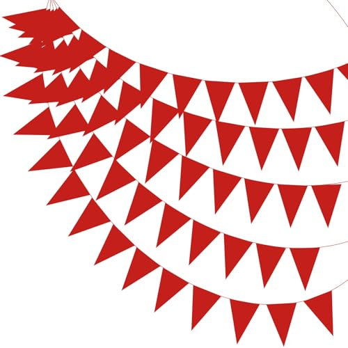 PATIKIL 49ft Bandiere Pennone, 2 Pcs Bandiere Pennone in Tessuto Feltro Stringa Bandiera Triangolare Ghirlanda Decorazioni per Carnevale Matrimonio Compleanno, Rosso
