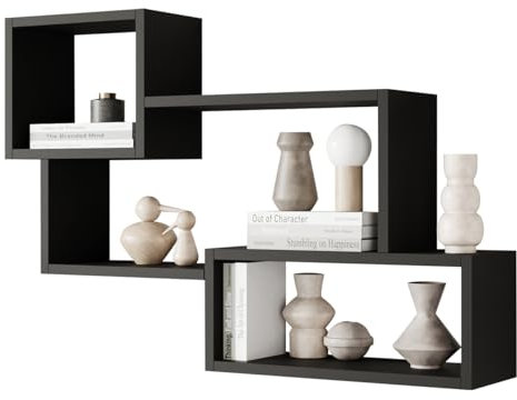 Mirjan24 Regal Trio 005, Wandregal Dekoregal, 87x54x18 cm, Wandboard, Hängeregal, Wandschrank, Hängeschrank, Regal, Buchregal, (Schwarzer Graphit)