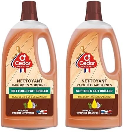 O'Cedar - Nettoyant Parquets en Bois Modernes Vitrifiés & Stratifiés - Nettoie et Fait briller - Enrichi en Huile de Lin & Cire de Carnauba - Fabriqué en France - 1L (Lot de 2)