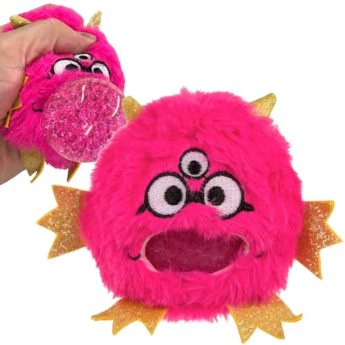 MIJOMA Plüsch-Squeeze-Ball Ø 7cm – Antistress Quetschball mit weichen Kuschelplüsch – Stressabbau & Spielspaß für Kinder & Erwachsene (Monster Pink)