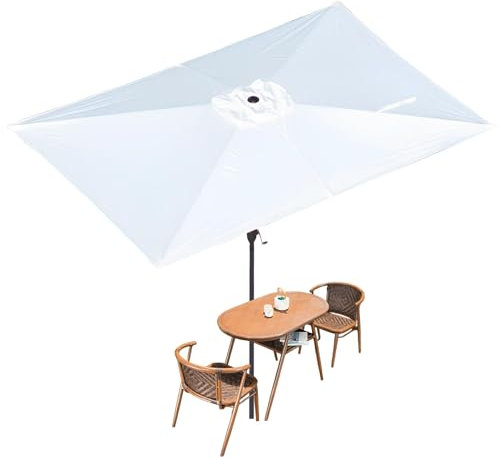 WATAOW Parasol Rectangulaire De 3.0 M X 2.0 M - Parasols Imperméable De Qualité Commerciale avec Manivelle, Protection UV pour Café, Plage, Jardin (Noir, sans Base)(White)