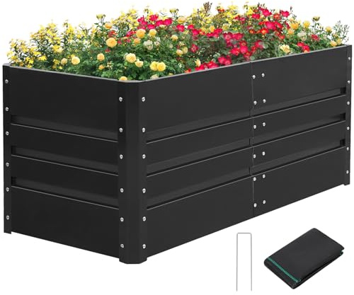 BIRDSINYARD 120x60x54cm Hochbeet mit Unkrautsperre Stoff, Tiefwurzel Metall Pflanzgefäß Outdoor, große Metall Hochbeet für Gemüse Blumen Kräutern, Dunkelgrau