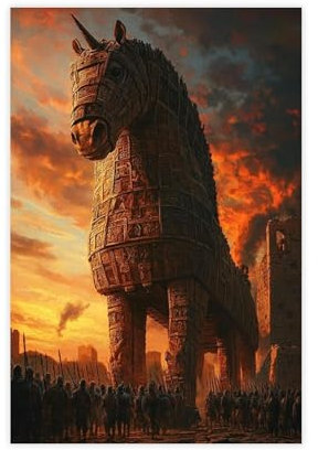 WJWART Poster sur toile Cheval de Troie aux portes de Troie - Décoration de chambre à coucher - 60 x 90 cm