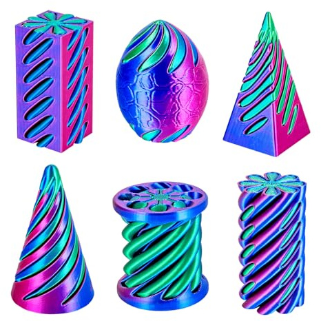 dikale 6 Packungen Spirale Fidget Kegel 3D gedruckt Spielzeug Set, Flexible Pyramide Passthrough für Stressabbau, Kinder Erwachsene Schreibtisch Spielzeug, Rosenrot & Dunkelblau & Grün
