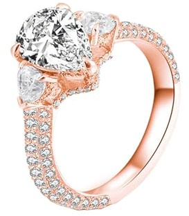 Womens Engagement Ring Rose Gold, Simple Wedding Ring Moissanite 1ct Pear Shaped Band 9K Rose Gold for Bride Size O 1/2