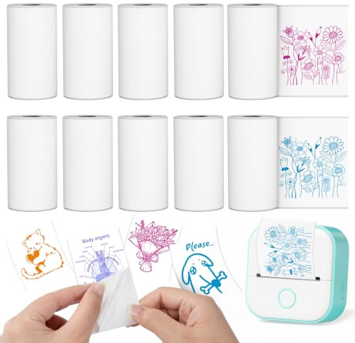 M02/M02PRO Drucker Papier, 50mm*3.5m, Multicolor 10 Rollen | Kompatibel mit Phomemo M02/M02PRO/M02S/M03/M04S/M04AS Mini Thermodrucker Etikettenpapier