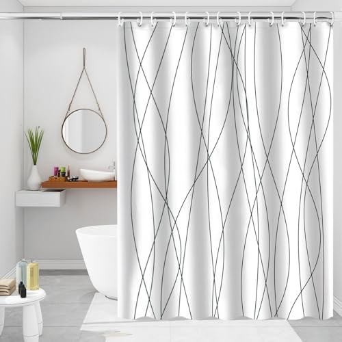 Cortina de Ducha, 180 x 180 cm Cortina de Baño, Cortina Bañera Poliester | Lavable, con Ojales y 12 Ganchos, Impermeable, Secado Rápido, para Familia, Hotel, Duchas, Bañeras y Cuartos de Baño