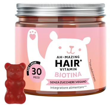 Biotina Gummies Ah-mazing Hair – Integratori per Capelli – Formula Potenziata – con Biotina, Zinco, Vitamina B6, C, E e Iodio – 30 pezzi (1 Mese), Vegane, Senza Zucchero, Bears with Benefits