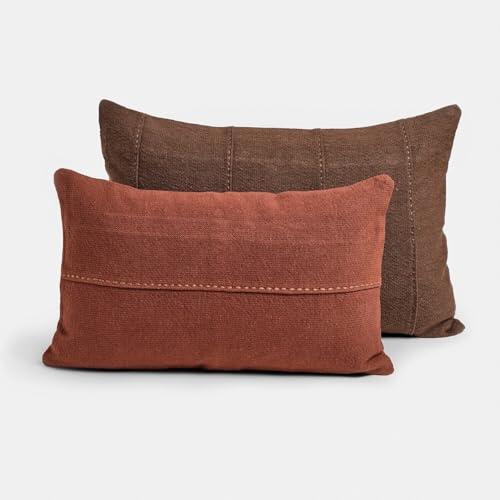 Loberon Kissenhülle 2er Set Coramira - Harmonische Farbkombination - Zwei Formen - mit Reißverschluss - Kissenbezug - Wohn-Accessoires - Leinen - Baumwolle, braun