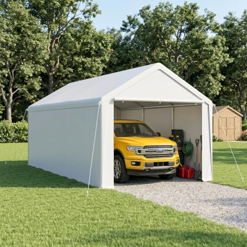 XMTECH Garagenzelt 3x6 m, Winterfeste Zeltgarage und Carport, UV-Schutz regendicht schneefest Auto Zelt Garage, Geräteschuppen Lagerzelt, Unterstand für Parkplatz & Outdoor Veranstaltung, Weiß