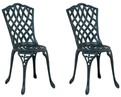 Cartvyn Gartenstuhl 2er Set Grün Aluminium 39 x 40 x 87 cm, Balkonstuhl Outdoor mit Holzarmlehnen, Hochlehner Terrassenstühle für Garten und Balkon, wetterbeständig und robust