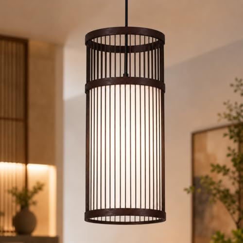 JOYINLED Handgefertigte Bamboo Pendelleuchte Zen Style hängelampe schlafzimmer, E27 Kronleuchter Deckenlampe für Wohnzimmer, Schlafzimmer und Esszimmer