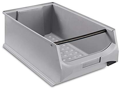 aidB Sichtlagerbox 500x300x200mm – Sortierboxen für Kleinteile – Lagerboxen für Werkstatt & Gewerbe – Kleinteilmagazin mit Griffstange – Sortimentskasten für Schütten & Regalsysteme - Gr. 5.1 - Grau
