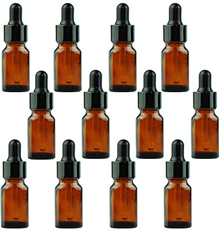 5ML/10ML Amber Glass Essential Oil Bottles and Eyed Dropper Black Caps Makeup Cosmetic Sample Container Bottle for Essential Oil Aromatherapy Use(Pack of 12) (10ML)