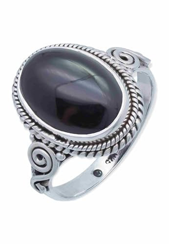 mantraroma Ring Damen Silber 925 Onyx Edelstein schwarz ausgefallen verspielt