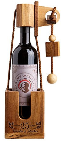 Flaschen-Puzzle - Geduldspiel aus Edelholz mit Gravur zur Silber Hochzeit, 25 Jahre in Liebe verbunden, Personalisiert mit Namen und Datum, Geschenk für Paare zum 25. Hochzeitstag - Dunkel