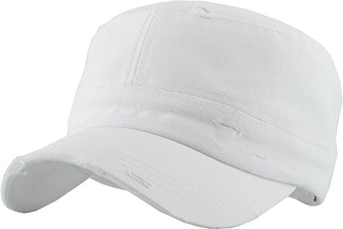 Vintage Distressed Cadet Army Cap Basic Everyday Military Style Hut, Weiß Vintage Used-Look, Einheitsgröße