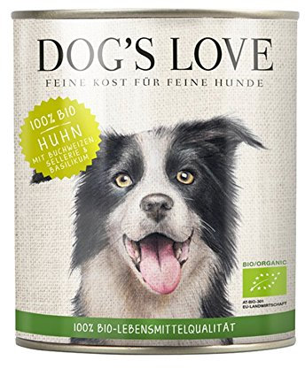 DOG'S LOVE BIO Hundefutter Nassfutter Huhn mit Buchweizen, Sellerie & Basilik (6 x 800g)