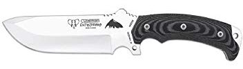 Cudeman Cuchillo 155-M Entresierras hoja de acero inoxidable ACX-380 de 16 cm empuñadura de micarta negra de 11 cm para caza, pesca, supervivencia y bushcraft + Portabotellas regalo