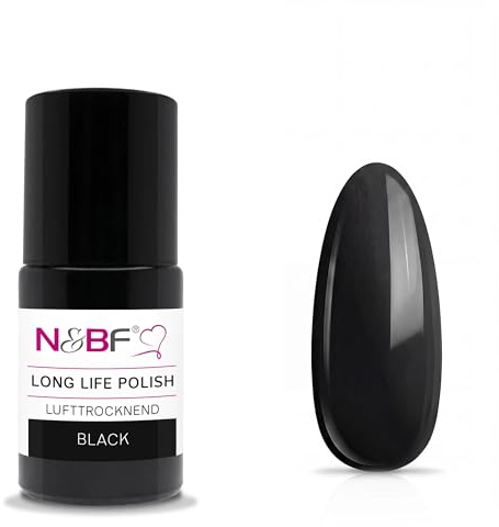 N&BF Long Life Nail Polish 15ml | Nagellack Black Schwarz | robuste & langlebige Lacke (lufttrocknend) | Made in Germany | vegan & 7-free | long lasting Gellack ohne UV Licht