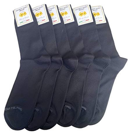 Lucchetti Socks Milano 6 paia calze uomo CORTE cotone filo di scozia elasticizzato estive in fantasia (Taglia 41-46, 6 paia Blu)