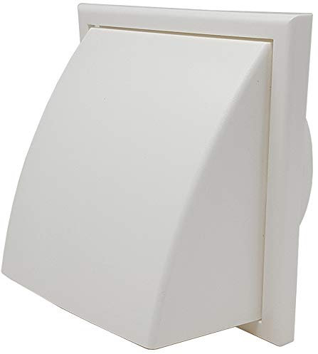 Kair White Cowled Outlet Grille 183mm External Dimension Wall Vent with 150mm - 6 inch Round Rear Spigot and Wind Baffle Backdraught Shutter