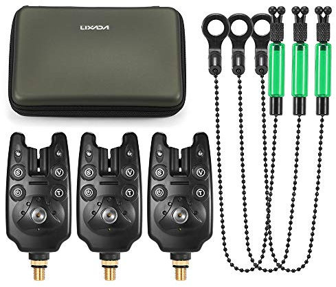 Lixada Funk Bissanzeiger Set und LED Alarmanzeige Chain Alert Fishing Swinger Set mit Reißverschlussbox (grün)