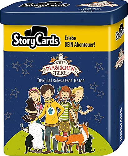 KOSMOS 680824 Story Cards - Die Schule der magischen Tiere Dreimal schwarzer Kater, erlebe die interaktive Geschichte, Krimi Kartenspiel für Kinder, in Metalldose zum Mitnehmen