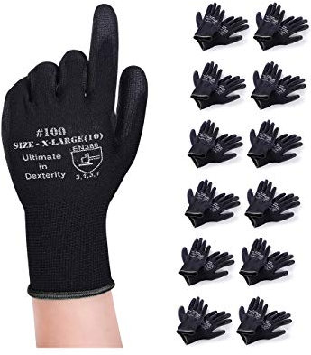 Donfri 12 Paar Arbeitshandschuhe Gartenhandschuhe Schutzhandschuhe werkstatt handschuhe Mit PU beschichtet fr Garten und Montagehandschuhe multifunktional (10/XL)