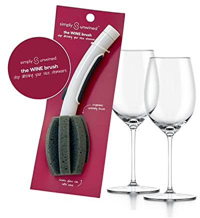 Simply Unwined | The WINE Brush – One Step Patented Stemware Cleaning Sponge with Soap Dispenser and Replaceable Sponge Head Designed to Clean Wine Glass Rim and Bowl