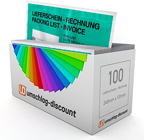 umschlag-discount – grüne Versandtaschen aus Papier für Lieferscheine, Rechnungen, Retourenscheine & Co – 100 Stück selbstklebende Lieferscheintaschen in DIN lang = 240 x 135 mm