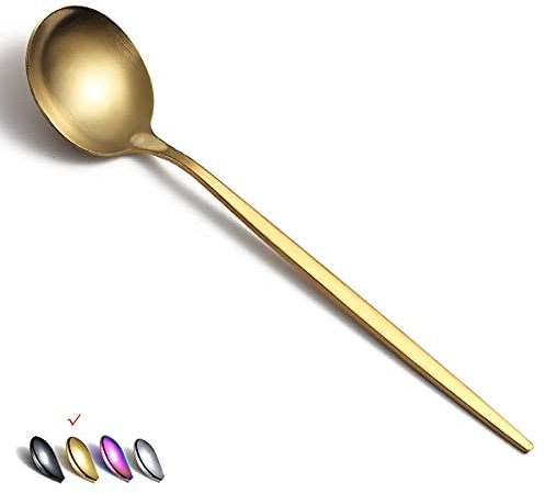 HOMQUEN Cucharas De Oro Mate, Paquete De 6, Cucharas Grandes De 8.1 Pulgadas, Cucharas De Sopa, Cucharas De Postre, Cucharas, Cubiertos Para El Hogar, Cocina O Restaurante